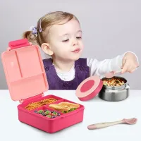 Bento Lunch Box for Kids with 8oz Soup Thermo&Lunch Bag, Leak-Proof Lunch Food Containers with 4 Compartment, Hot Food Insulated Food Jar for Kids School 